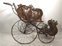 Large Size Victorian Wicker Baby Carriage