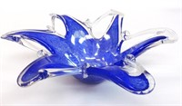 Medium clear and blue glass bowl