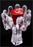Lot - Kosta crystal candle holder, brass canister