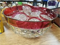Ruby & Clear Glass Punch Bowl Set