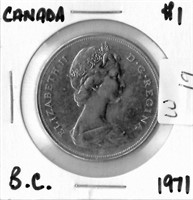 CANADIAN 1971 "BRITISH COLUMBIA" $1 DOLLAR COIN