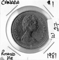 CANADIAN 1981 $1 DOLLAR COIN (ROTATED DIE)