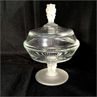 EAPG 3 Faces Glass Covered Footed Dish