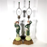 Pair of 1950s Oriental Asian Figural Table Lamps