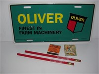 Oliver License Plate, Matchbooks, and Pencils