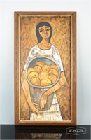 Painting of Woman Holding Oranges, Signed