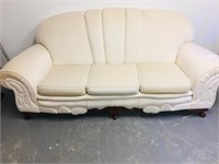 art deco sofa recovered in white velvet