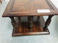 small wood side table on casters