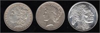 3 Coins - 1889 Morgan, 1923d Peace, 1oz. Silver rd