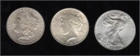 3 Coins- 1885o Morgan, 1923 Peace, 2014 Slvr Eagle
