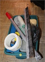 Small tote of drywall supplies