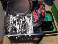 Crate of Silverware & kitchen items