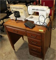SEWING MACHINE TABLE & 2 SINGER SEWING MACHINES