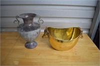 B24- BRASS RAM HEAD BOWL AND A VASE
