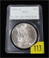 1181-S Morgan dollar, slab certified MS-65