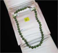 Sterling silver jadeite bead necklace,