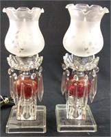 PAIR OF CRANBERRY GLASS PRISMS LAMPS