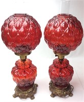 FENTON RED QUILTED PATTERN LAMPS