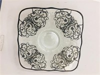 glass serving platter with silver overlay