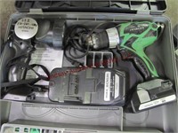 Hitachi 18v 1/2" pwr drill, flashlight w/ case,