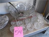 Approx 25+ pcs glass (3 are metal): punch bowl w/
