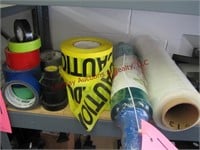 Misc tape, caution tape, shrink wrap&3 wall lights