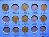 1909-1940 Wheat cent book. 65 coins. XF 09, 15-D,