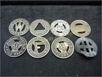 (8) VINTAGE FARE TOKENS, "VERY OLD", NICE MIX!