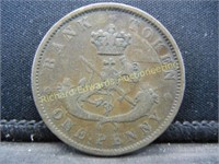 1852 CANADIAN ONE PENNY, LOW MINTAGE, NICE GRADE,