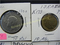 (5) FOREIGN COINS, (IRAN, PORTUGAL, BELGIUM,