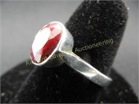 Sterling Silver Red Stone Ring. Size 7 ¾ .