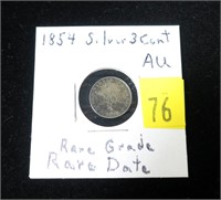 1854 U.S. silver 3-cent AU, better date and grade