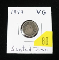 1849 U.S. Seated Liberty dime, VG