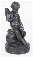 Black basalt seated cupid figure