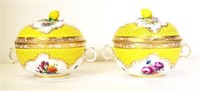 Pair of Vienna covered broth bowls (eculle)