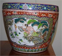 Large Chinese polychrome pottery jardiniere