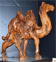 Large Hand Carved Wooden Camel
