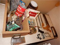 Wood Box W/ Tools, C-Clamps, Key Hole,
