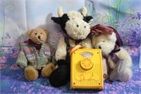 Lot of Boyd's Bears and Vintage Fisher Price Radio
