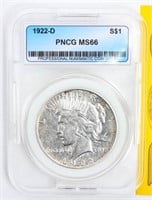 Coin 1922-D Peace Silver Dollar PPNCG MS66