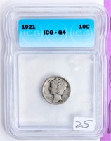 Coin 1921 Mercury Dime ICG  G4    Rare!