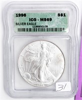 Coin 1996 United States Silver Eagle ICG MS69