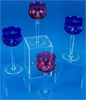 Four Bohemian Crystal Wine Goblets