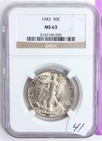 Coin 1943 Walking Liberty Half Dollar NGC MS63