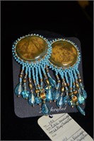 3" Gold/Green/ Turquoise Earrings Beaded