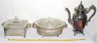 ASSORTMENT OF SILVER DISHWARE & MISC.