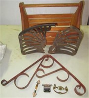 Wood Magazine Rack, Cast iron Tractor Seat