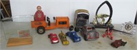 Vintage toys including Gulf Club tractor, Clark's