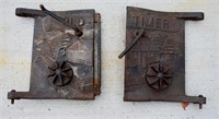 Pair Antique Old Timer Cast Iron Wood Stove Doors