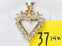 14K Yellow gold diamond heart pendant